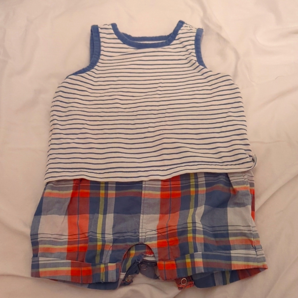 Baby Gap one piece stripe tank and plaid shorts 3-6 months